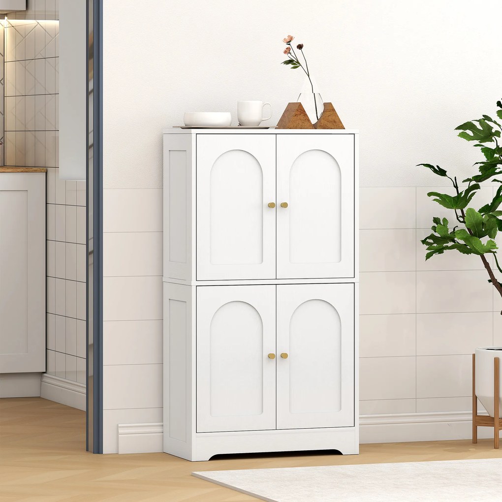 HOMCOM Bufet bucătărie, mobilier de bucătărie depozitare cu 4 uși curbate și 2 rafturi reglabile, 60 x 30 x 110 cm, alb | Aosom Romania