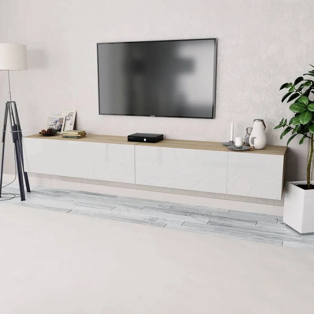 vidaXL Comode TV, 2 buc, PAL, 120x40x34 cm, alb lucios și stejar
