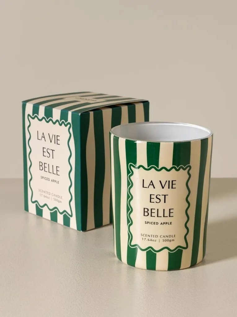 Lumânare verde «La vie est belle» – parfum de măr condimentat