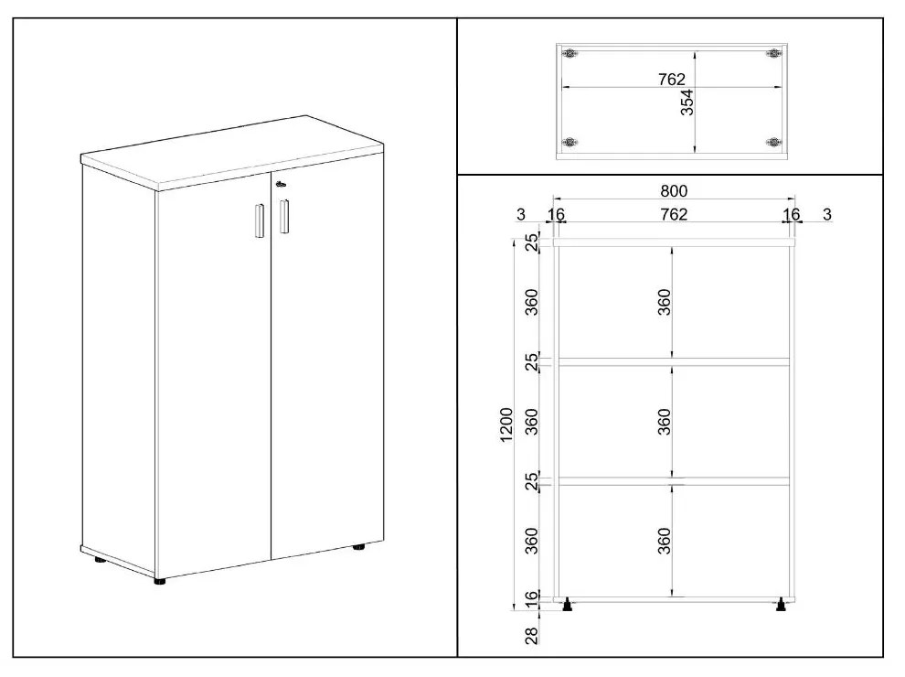 Dulap mediu SimpleOffice 80 x 40 x 120 cm, mesteacan
