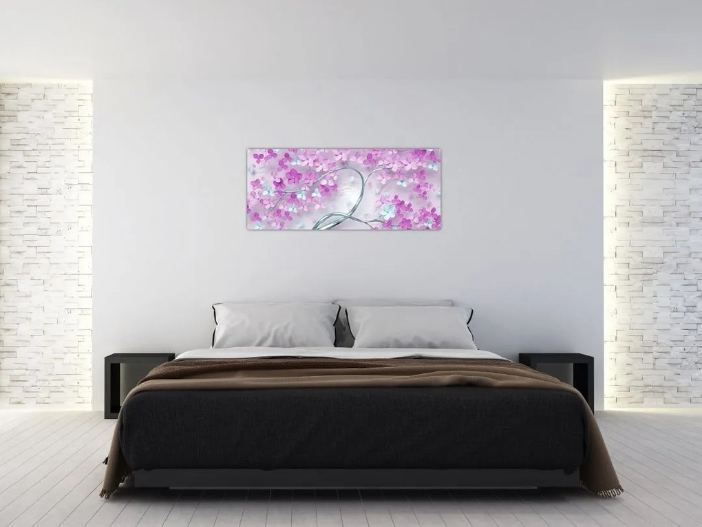 Tablouri cu flori pe trunchi argintiu - abstract (120x50 cm)