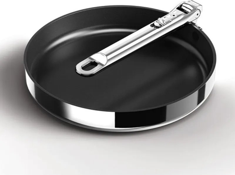 Tigaie adâncă Joseph Joseph Space 1000058, 24 cm, mâner pliabil, acoperire ceramică, utilizabilă la cuptor până la 232 °C, compatibilă cu plitele cu inducție, argintiu/negru