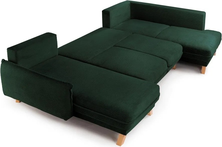 Colțar verde închis extensibil/cu spațiu de depozitare cu tapițerie din catifea reiată (cu colț pe partea dreaptă/în formă de "U") Tori – Bonami Selection
