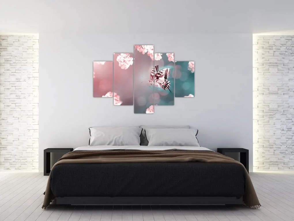 Tablou - Fluture între flori (150x105 cm)