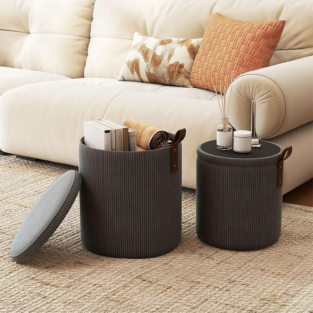 Set 2 pufuri cu spațiu de depozitare, gri