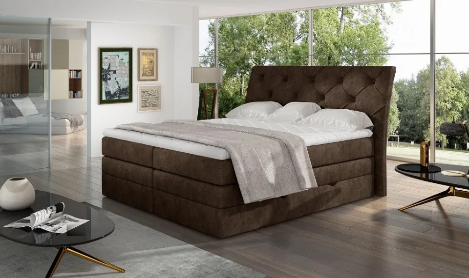 Pat tapitat boxspring, cu spatiu pentru depozitare, 140 x200, Mirabel 141, Eltap (Culoare: Verde / Kronos 19)