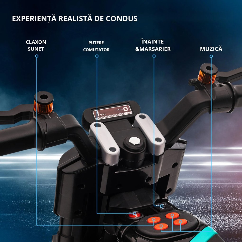 HOMCOM Motocicletă Electrică pentru Copii 3-5 Ani cu Roți de Antrenament, Baterie Reîncărcabilă, Design Sportiv, Negru | Aosom Romania