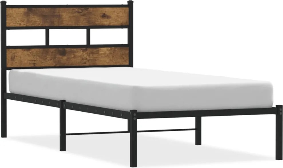 vidaXL Cadru de pat metalic fără saltea, stejar fumuriu, 107x203 cm