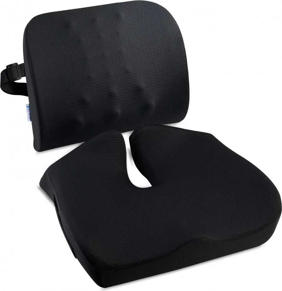 Set perna sezut confort si perna lombara compact, Pentru Birou sau Autovehicule Mari, Suporto®️culoare negru
