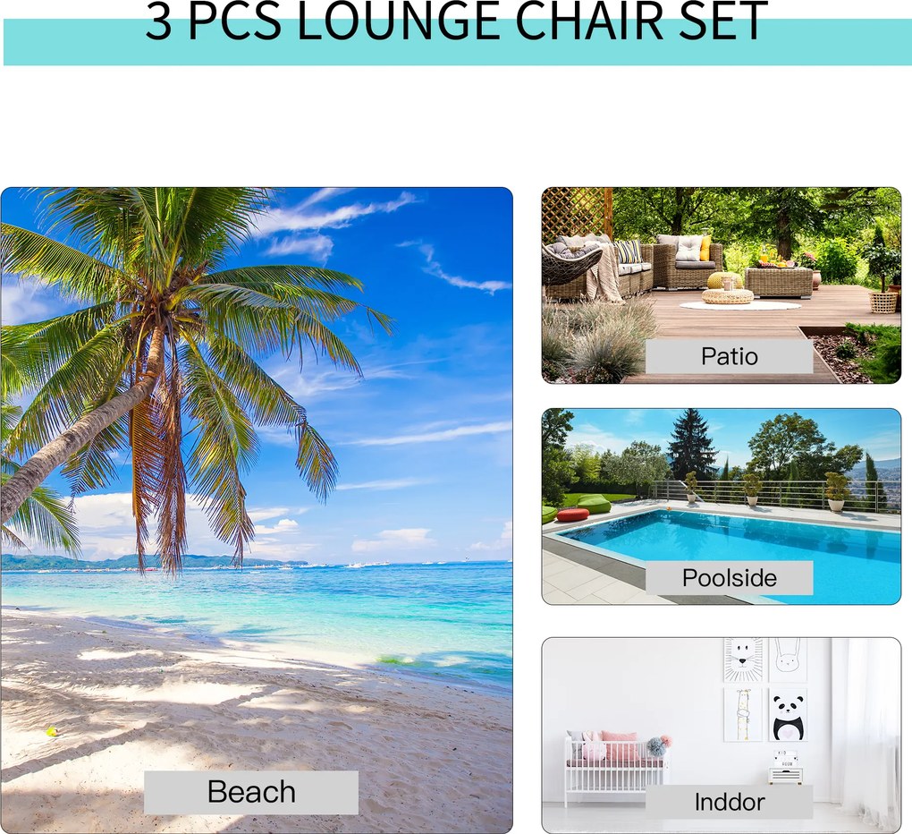 Outsunny Set 2 sezlonguri si masuta, 59x169x66 cm, negru | Aosom Romania