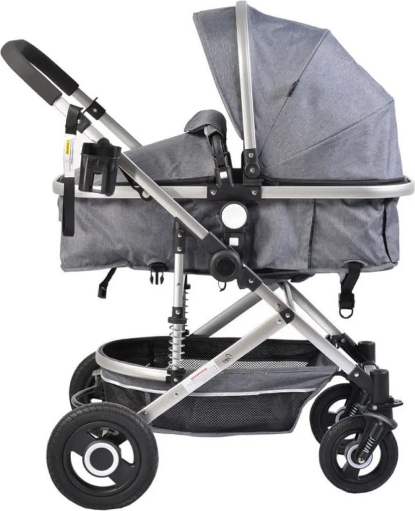 Carucior nou nascuti 2 in 1 NOVOKIDS™ Ciarra Silver PRO , Cu geanta bebe, Cadru Aluminiu , Amortizoare, Roti din cauciuc plin AVE, Landou, Modul