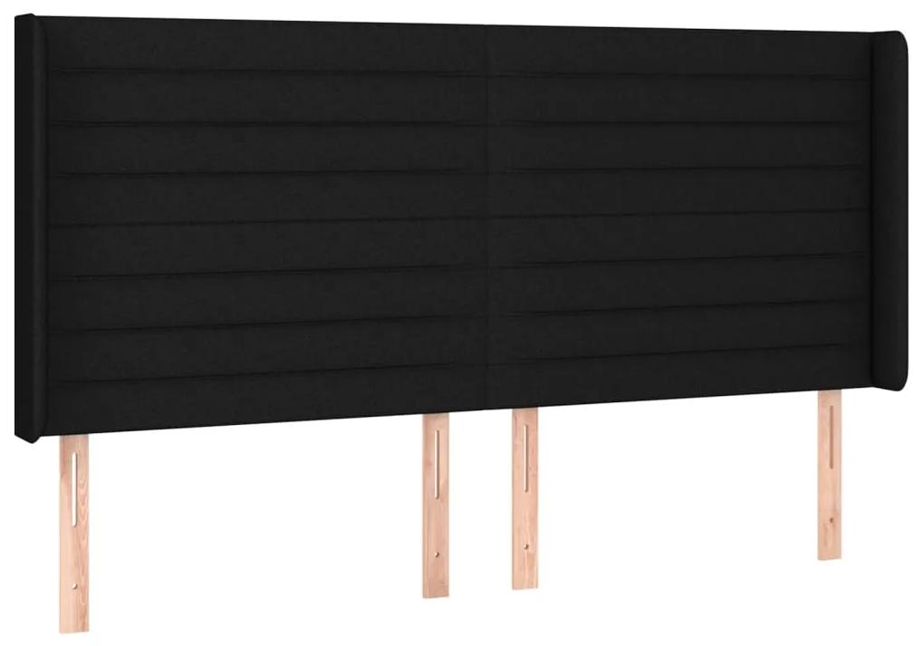 Pat cu arcuri, saltea si LED, negru, 160x200 cm, textil Negru, 160 x 200 cm, Benzi orizontale