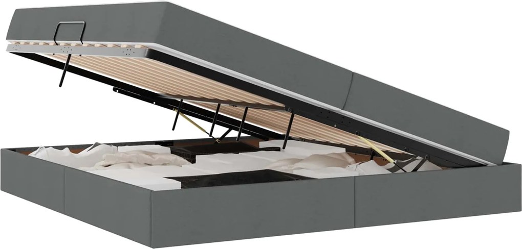 vidaXL Pat cu saltea și spațiu de depozitare Gri închis 200 x 200 cm