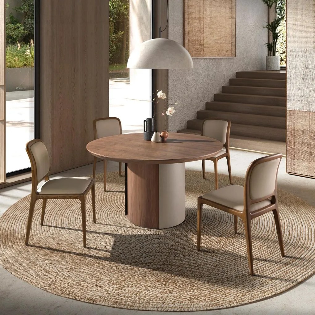 Masa rotunda moderna cu blat din furnir natural de nuc Walnut 1163