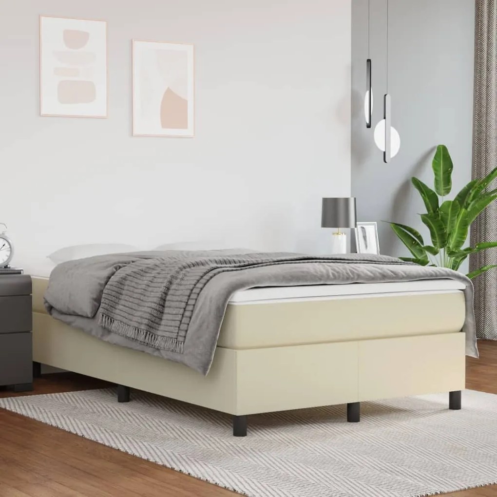 3121037 vidaXL Cadru de pat box spring, crem, 120x200 cm, piele ecologică