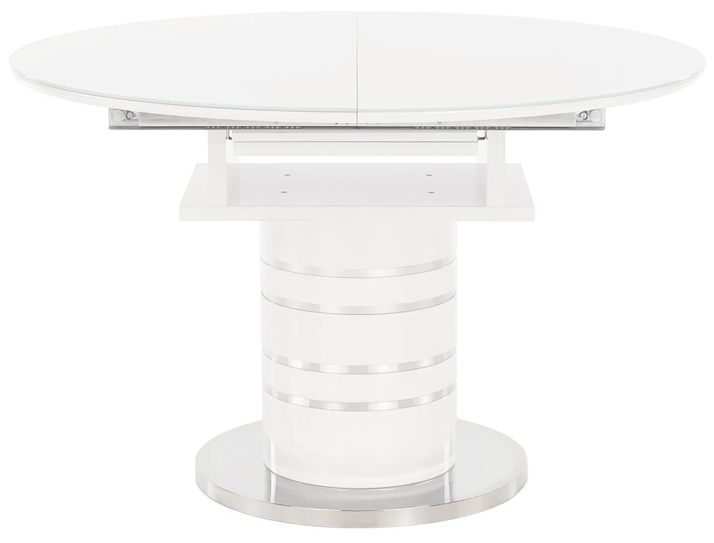 Masă dining extensibilă, alb extra lucios HG, diametru 120 cm, ZAMON