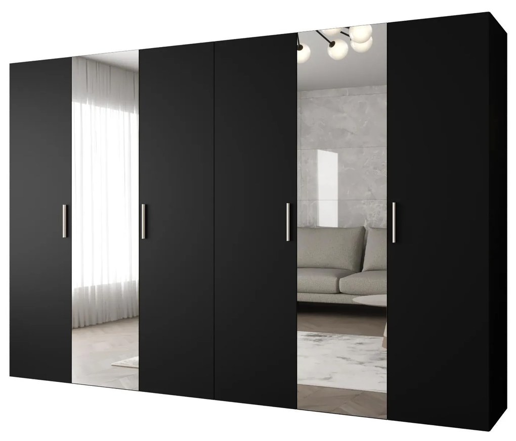 Dulap de haine 300 cm Borry 2 (Negru + Argintiu). 1125850