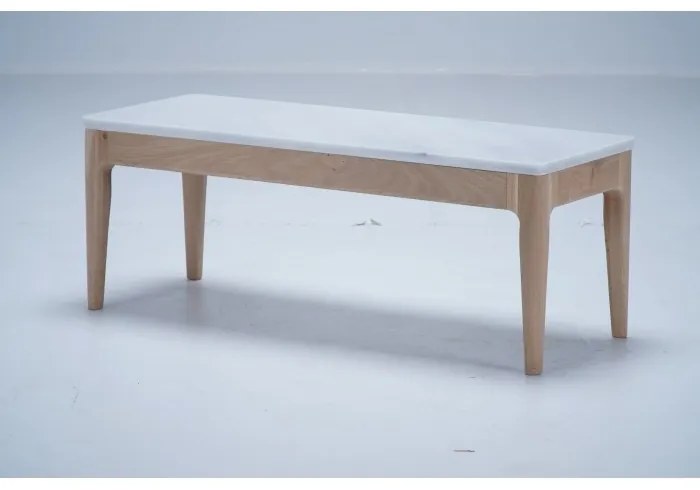 Masuta de cafea, natur, din lemn de stejar si marmura, 90 cm,aspect rustic, Ernest