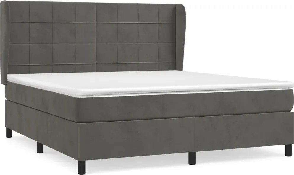 vidaXL Pat box spring cu saltea, gri închis, 160x200 cm, catifea