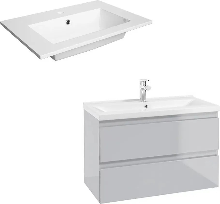 Set dulap baza suspendat Defra Como gri cu lavoar compozit Flex 80