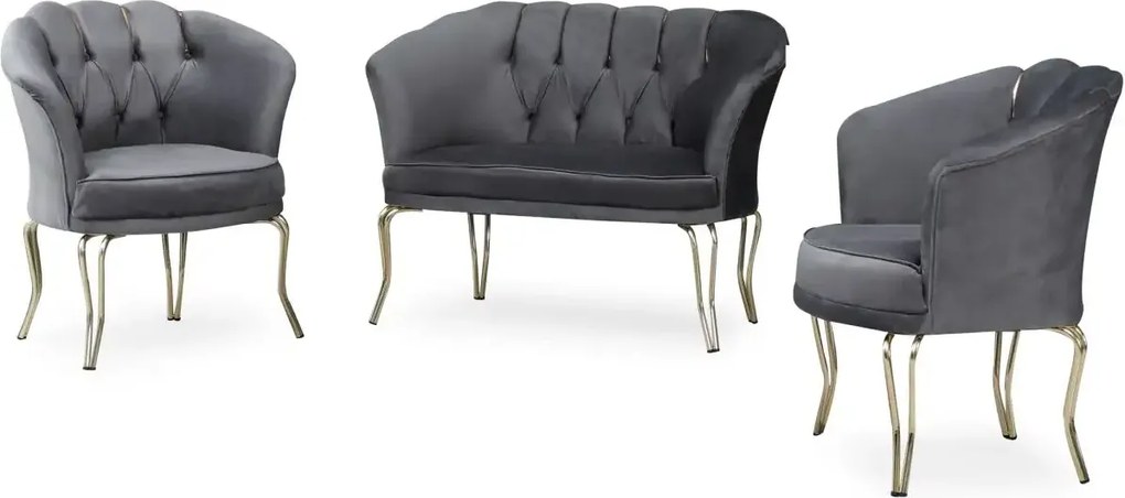 Fotoliu Viena, scaun, gri-auriu, picioare metal auriu, Homs