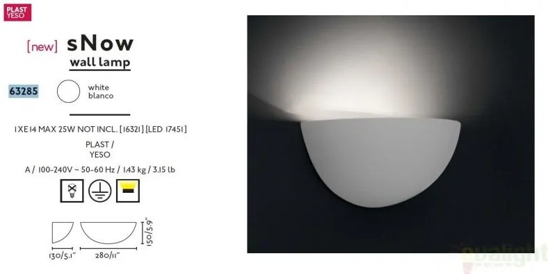 Aplica de perete ambientala alba, SNOW 63285