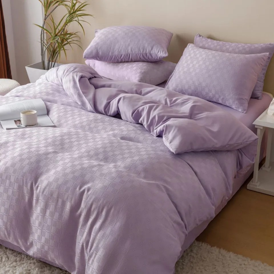 Lenjerie de pat, bumbac tip jacquard finetat, lila, 6 piese, Jo-Jo Home, JJ-04