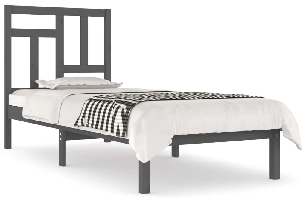 3104510 vidaXL Cadru de pat single, gri, 90x190 cm, lemn masiv de pin