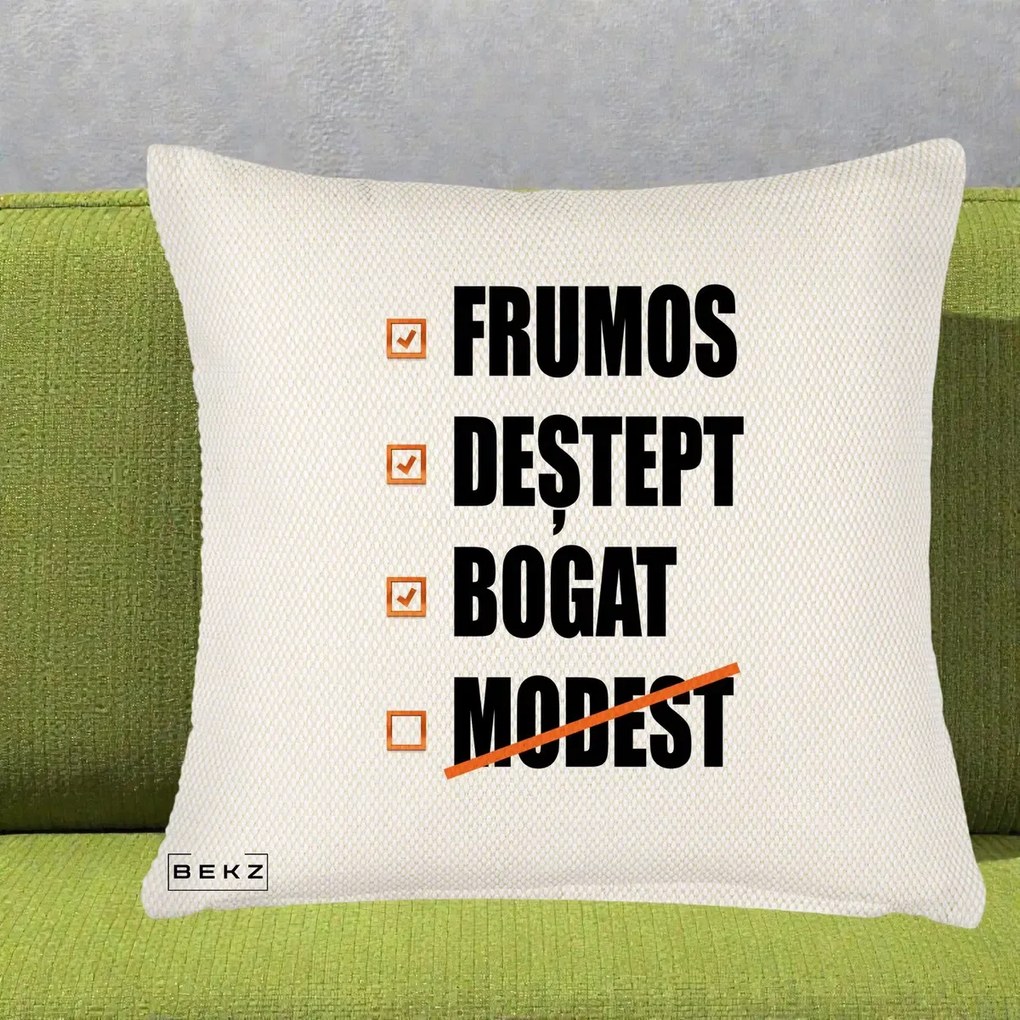Perna Decorativa Frumos Destept Bogat, 40x40 cm, Crem Reliefat, Husa Detasabila, Perna Inclusa, BEKZ®