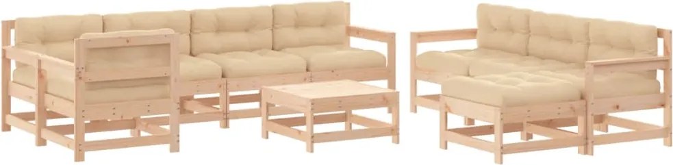 vidaXL Set mobilier de grădină cu perne, 10 piese, lemn masiv