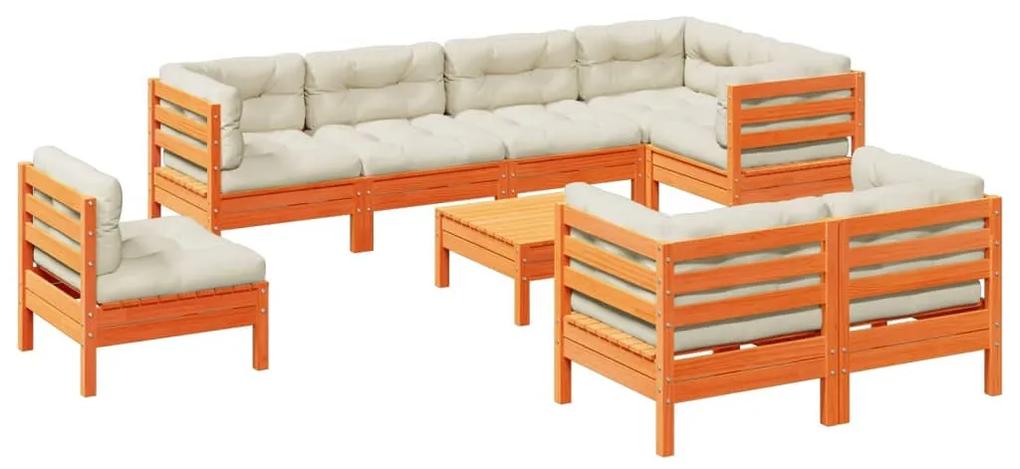 3299516 vidaXL Set mobilier de grădină cu perne, 9 piese, lemn masiv de pin