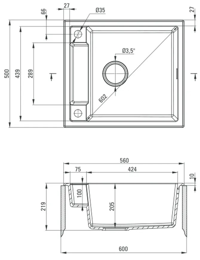 Chiuveta bucatarie compozit alba fara picurator Deante Magnetic Alb mat