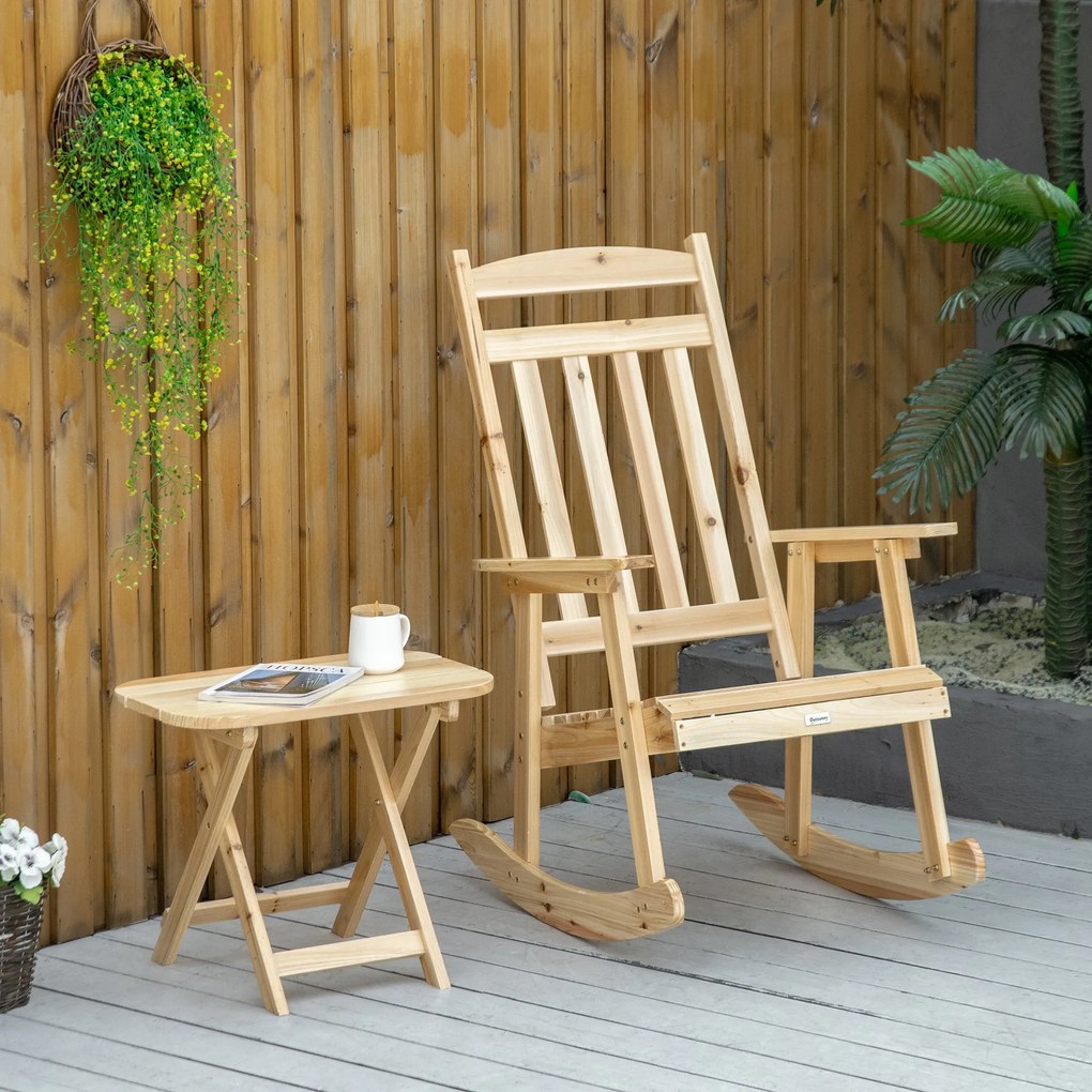 Outsunny, Set Balansoar și Măsuță de Cafea Pliabilă din Lemn, Set pentru Exterior din Două Produse, 115x67x89 cm, Natural | Aosom Romania