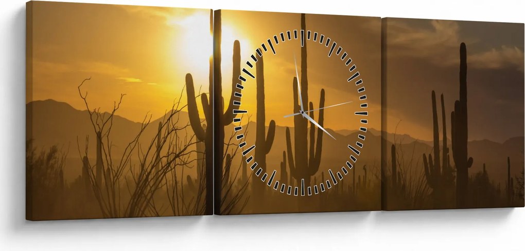 Tablou - Cactuși Saguaro (cu ceas) (90x30 cm)