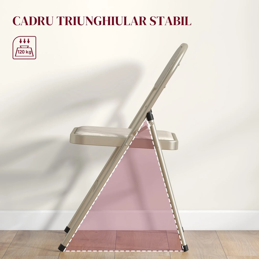 HOMCOM Set de 6 Scaune Pliabile din Metal, Scaune Pliabile din Interior cu Șezut Tapițat din Piele PU și Spătar Deschis | Aosom Romania