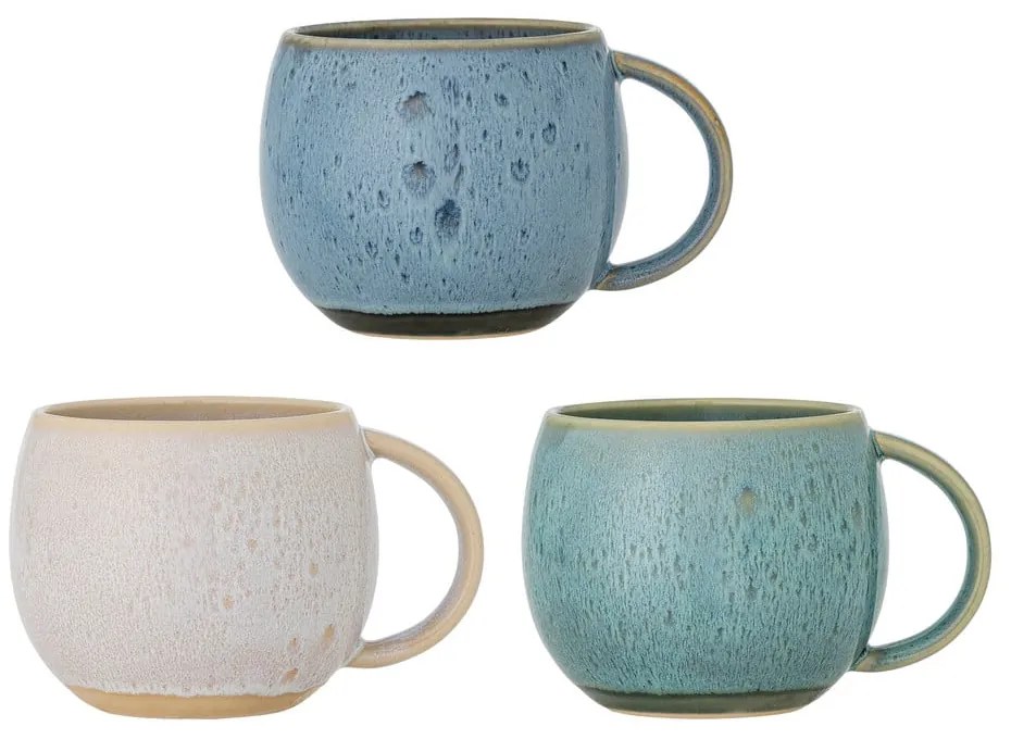Căni albastre/crem 3 buc. din gresie 420 ml Harriet – Bloomingville