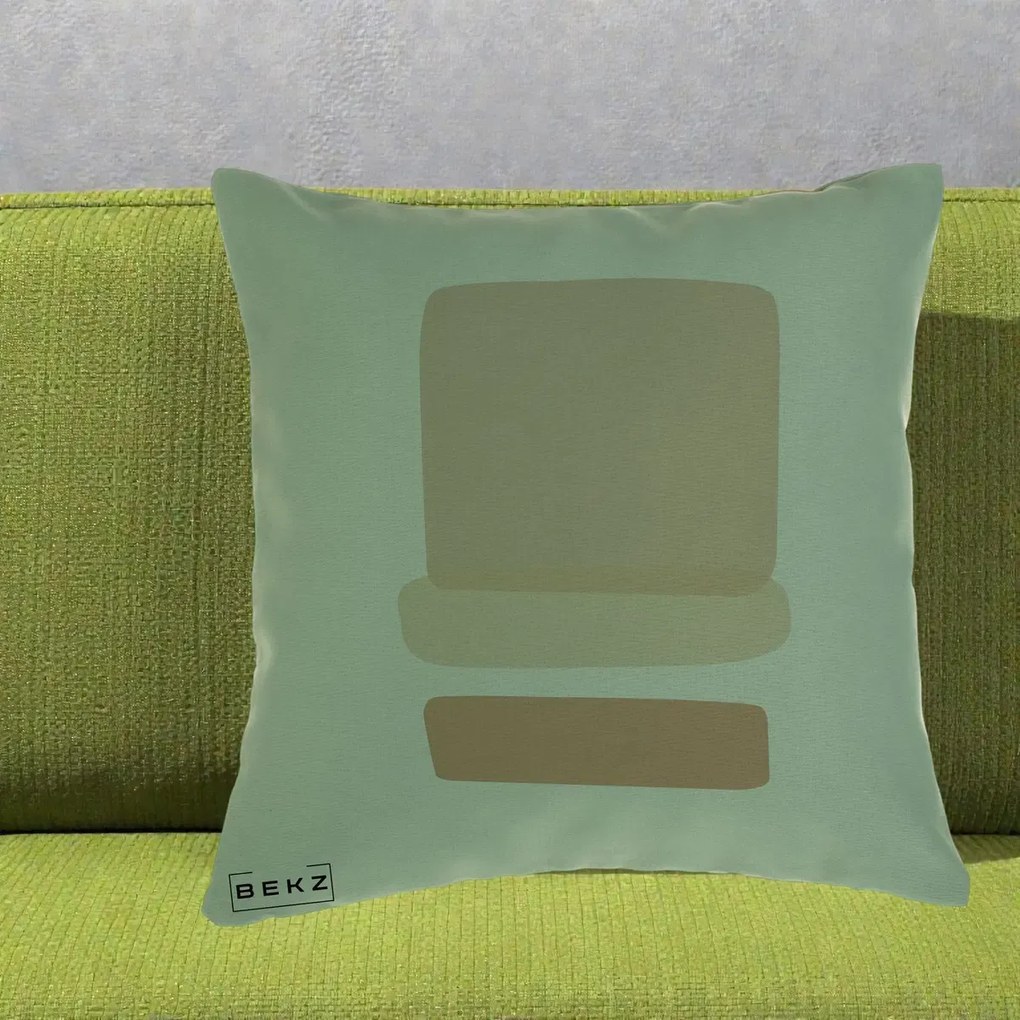 Perna Decorativa Abstract Forme Bej Poudre, 40x40 cm, Verde, Husa Detasabila, Perna Inclusa, BEKZ®