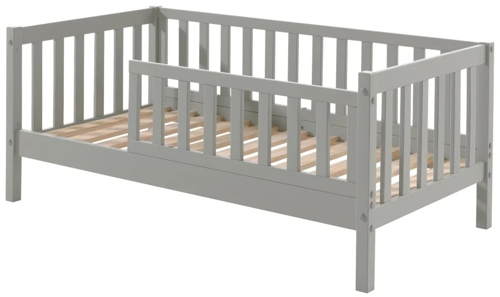 Pat Toddler gri pentru copii mici, 70 x 140 cm, cu laturi înalte pentru siguranță – Vipack