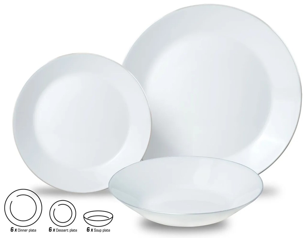 Set farfurii 18 piese alb cu detalii argintii Kinghoff KH1877