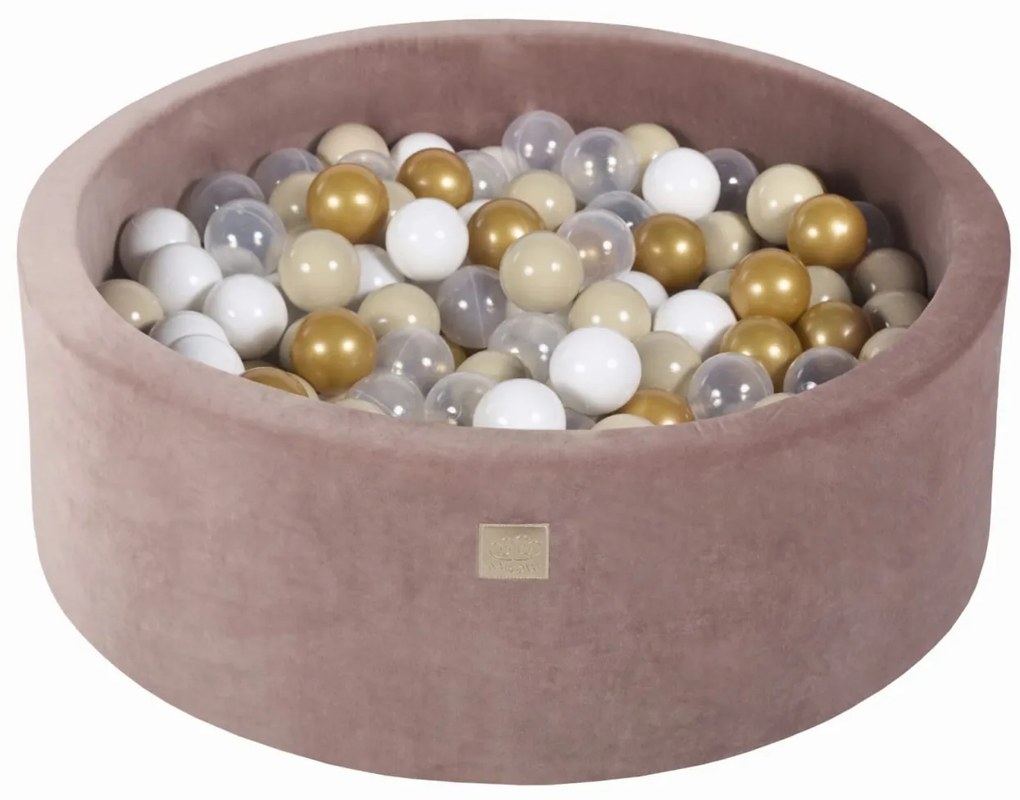 Piscina uscata cu 200 de bile (gold, bej, alb, transparent) MeowBaby  , 90x30 cm, Catifea Bej