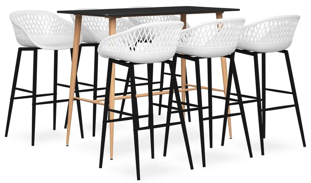vidaXL Set mobilier de bar, 7 piese, negru și alb
