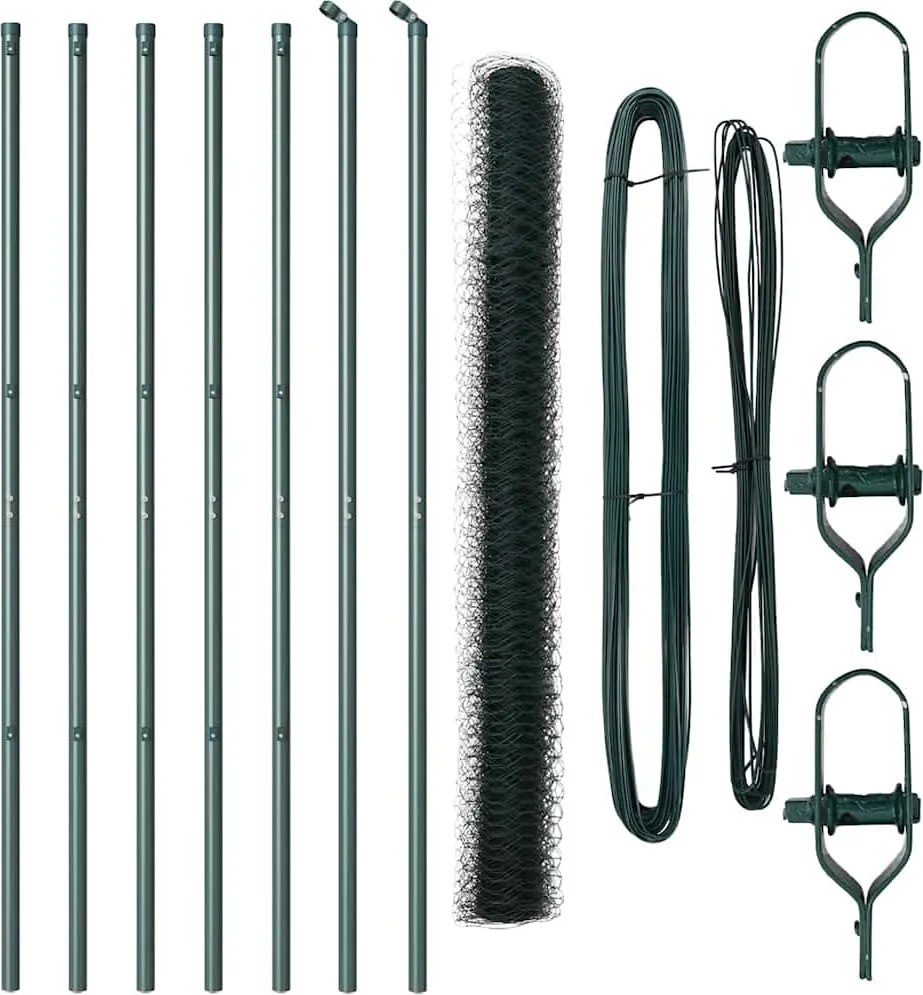 vidaXL Stâlp de gard. Verde 10 x 1,5 m (plasă de 36 mm) Oțel și PVC