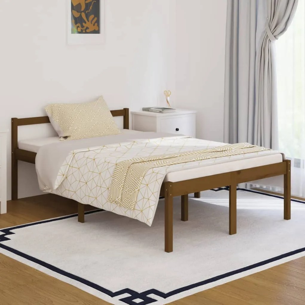 810587 vidaXL Pat pentru seniori dublu mic, maro, 120x190 cm, lemn masiv pin