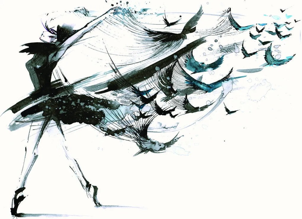 Fototapet - Fata cu corbi (152,5x104 cm)