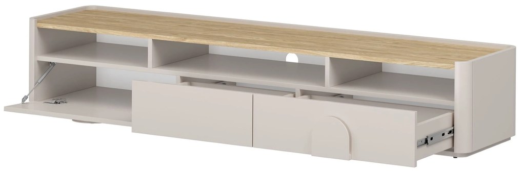 Comodă TV Amilio 200 cm cu sertare - cashmir / stejar uleiat / mânere cashmir