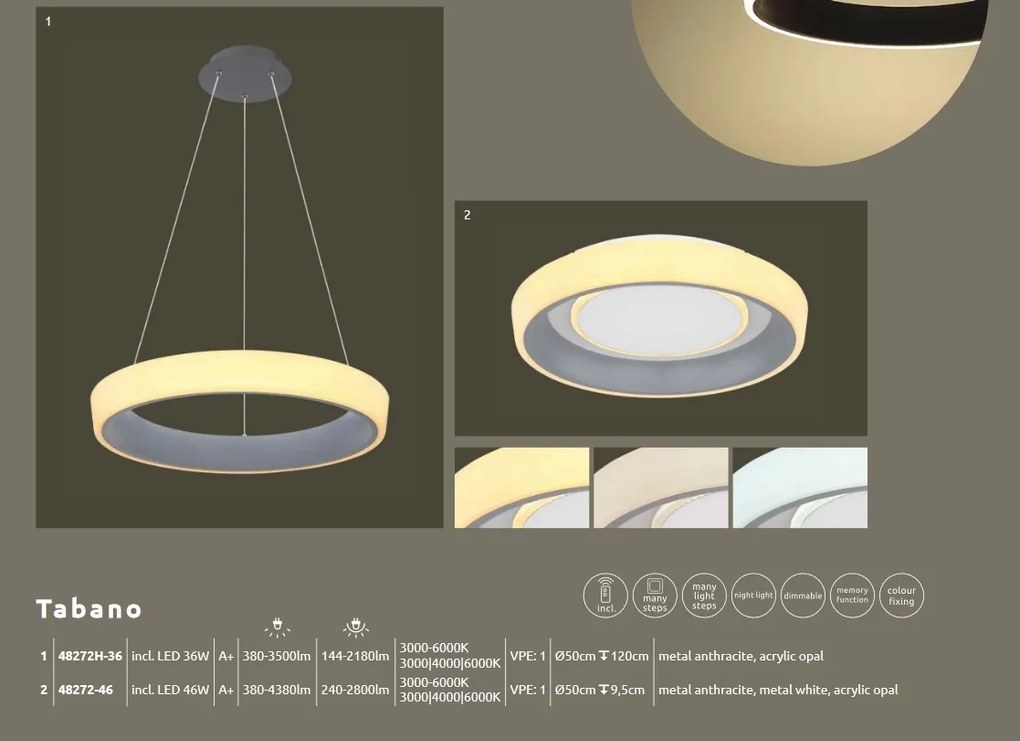 Lustra suspendata LED dimabila cu telecomanda design modern TABANO antracit 48272H-36 GL