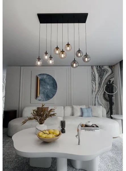 Lustră pe cablu COSMO 9xE14/10W/230V negru/gri/bej/transparent
