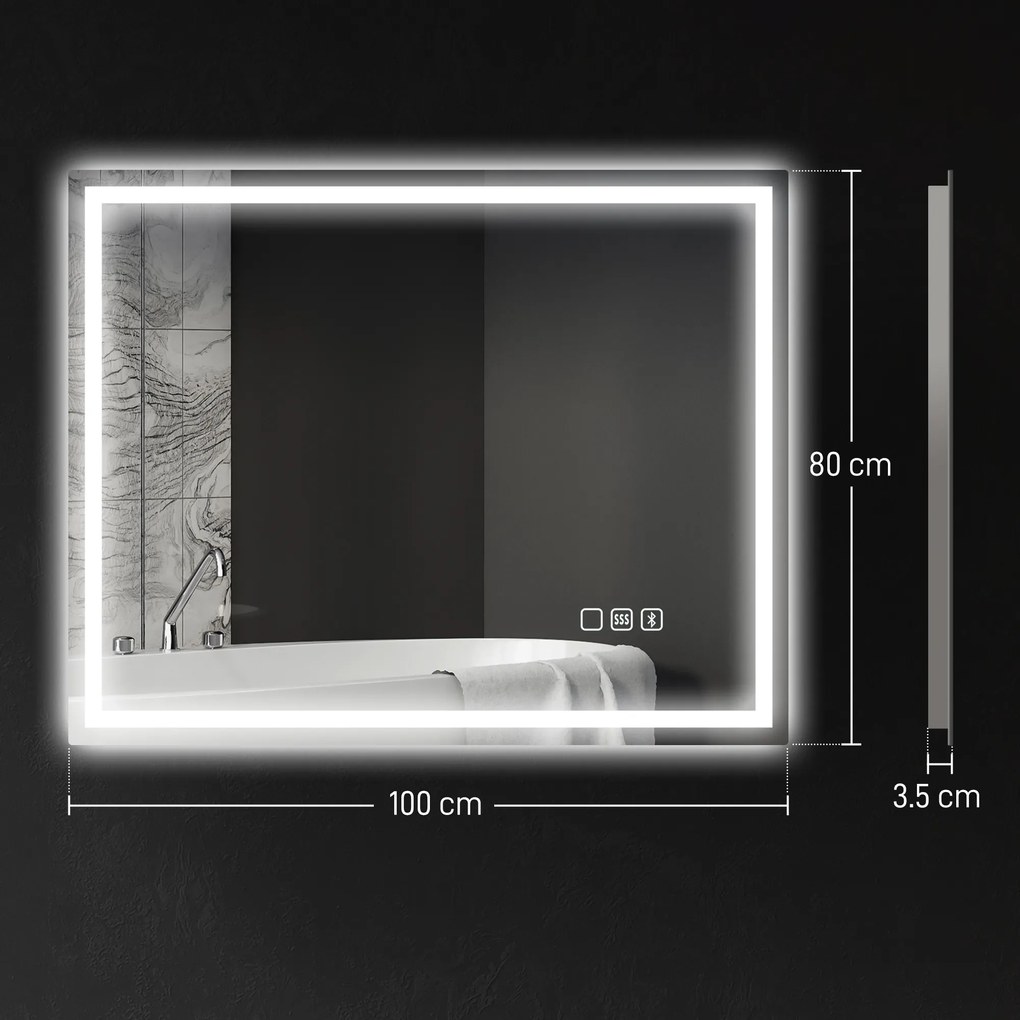 HOMCOM Oglindă Baie Bluetooth LED Antiabur Tactil | Aosom Romania