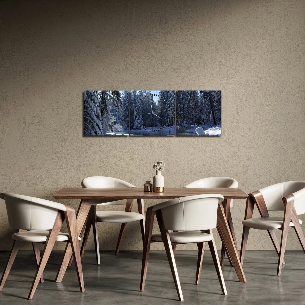Tablou pădurii înzăpezite (cu ceas) (90x30 cm)