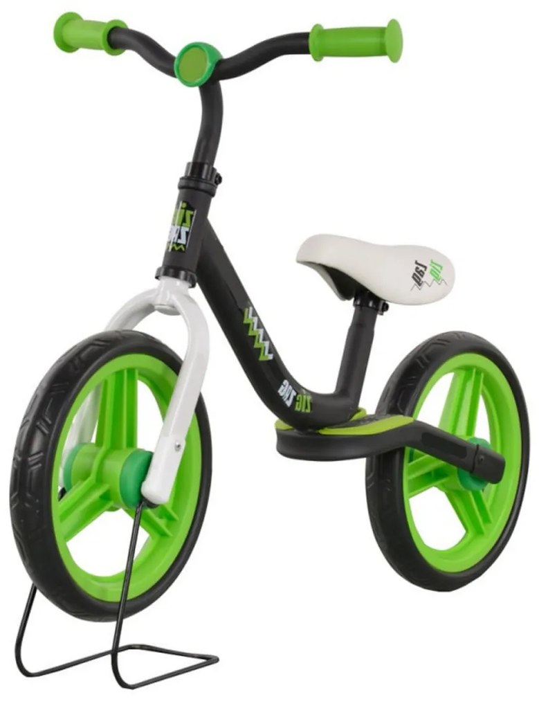 Bicicleta pedagogica fara pedale pentru copii NOVOKIDS™ Ziggy , roti 12" inch, 3-5 ani, Maxim 25 kg, Cadru metalic, Roti din spuma, Verde